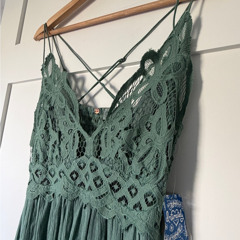 Free People Short Crochet Bodice Spaghetti Strap Dress in Sage Green - Picture 8 of 10